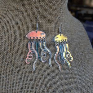 Iridescent Rainbow Jellyfish Earrings; Hypoallergenic Hooks; Light Weight Marine